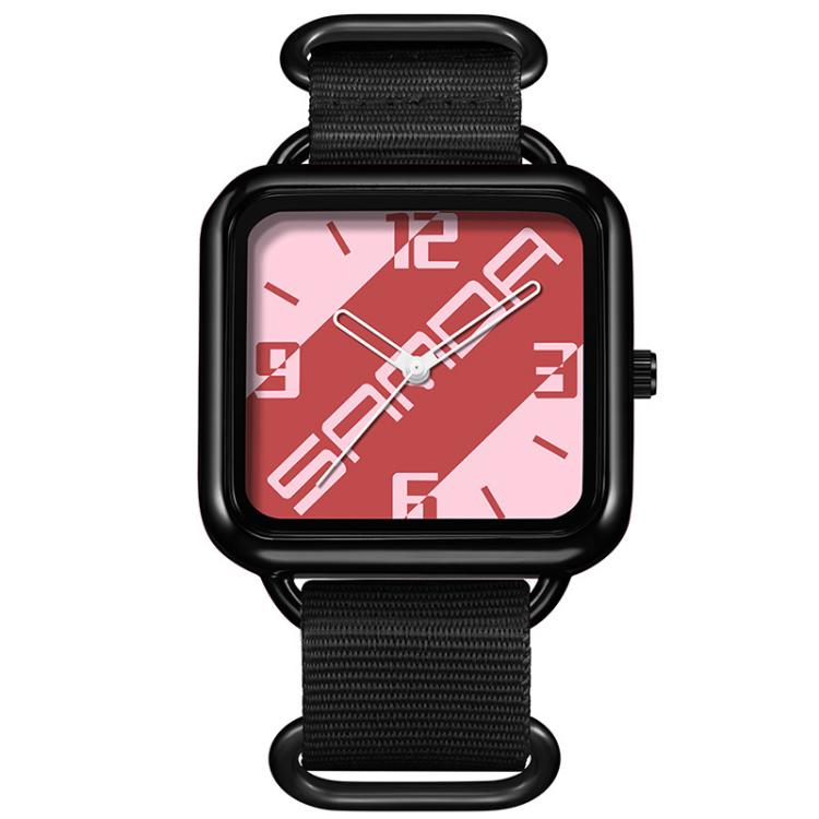SANDA 3261 Colorful Casual 5ATM Water-Resistant Student Quartz Watch, Watchband:Nylon Black(Pink)