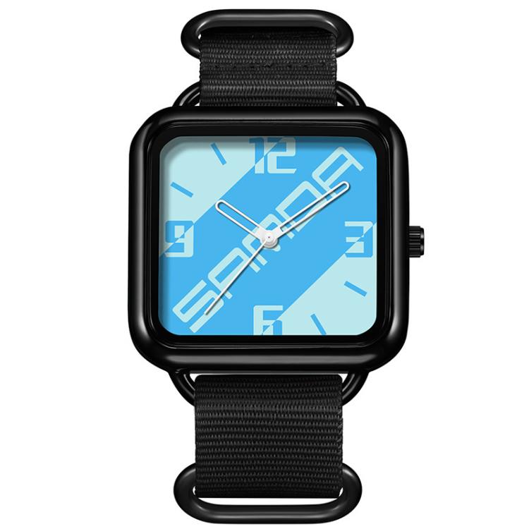 SANDA 3261 Colorful Casual 5ATM Water-Resistant Student Quartz Watch, Watchband:Nylon Black(White Light Blue)