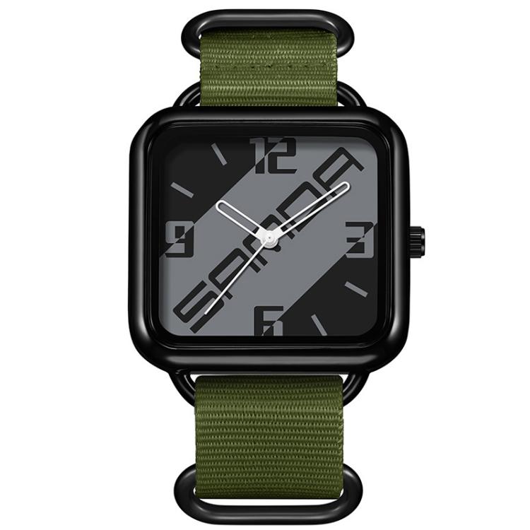 SANDA 3261 Colorful Casual 5ATM Water-Resistant Student Quartz Watch, Watchband:Nylon Green(Grey Black)