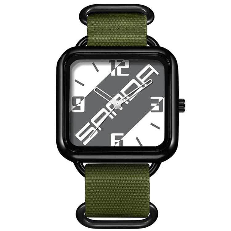 SANDA 3261 Colorful Casual 5ATM Water-Resistant Student Quartz Watch, Watchband:Nylon Green(Grey White)