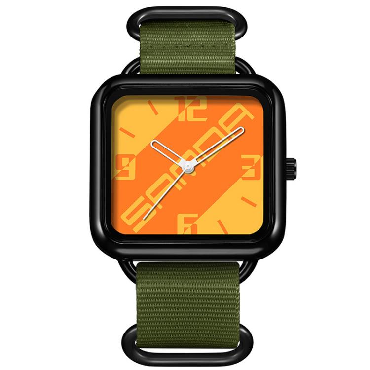 SANDA 3261 Colorful Casual 5ATM Water-Resistant Student Quartz Watch, Watchband:Nylon Green(Orange Yellow)