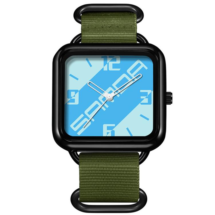SANDA 3261 Colorful Casual 5ATM Water-Resistant Student Quartz Watch, Watchband:Nylon Green(White Light Blue)