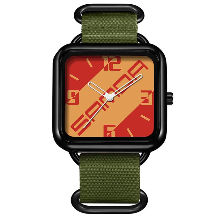 SANDA 3261 Colorful Casual 5ATM Water-Resistant Student Quartz Watch, Watchband:Nylon Green(Yellow Red)