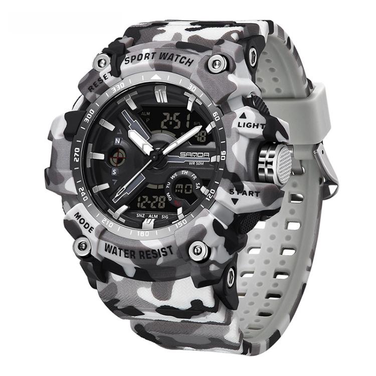 SANDA 3355 Camouflage Multifunction Watch Alarm Clock Waterproof Electronic Watch, Color: Gray Black