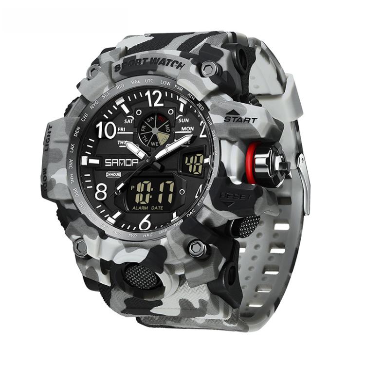 SANDA 3358 Camouflage Series Men Watch Alarm Clock Waterproof Electronic Watch, Color: Gray Black