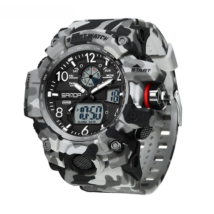 SANDA 3358 Camouflage Series Men Watch Alarm Clock Waterproof Electronic Watch, Color: Gray White