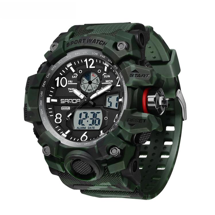 SANDA 3358 Camouflage Series Men Watch Alarm Clock Waterproof Electronic Watch, Color: Green White