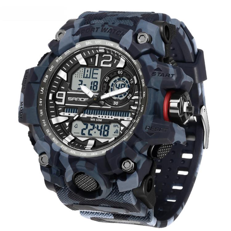 SANDA 3359 Outdoor Sports Watch Waterproof Camouflage Electronic Watch, Color: Black White