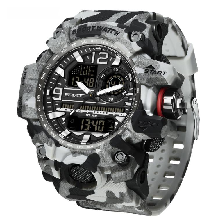 SANDA 3359 Outdoor Sports Watch Waterproof Camouflage Electronic Watch, Color: Gray Black