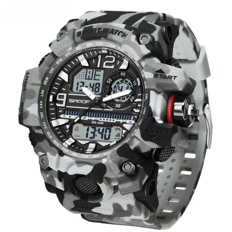SANDA 3359 Outdoor Sports Watch Waterproof Camouflage Electronic Watch, Color: Gray White