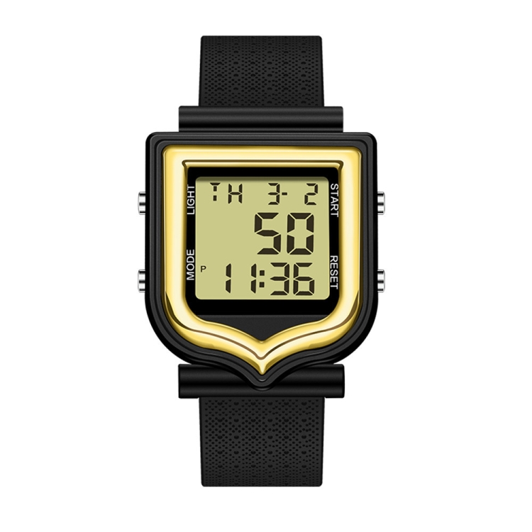 SANDA 388 Fashionable Square Outdoor Sports Leisure Watch Men's And Women's Multi-Functional Waterproof Luminous Electronic Watch(Gold)