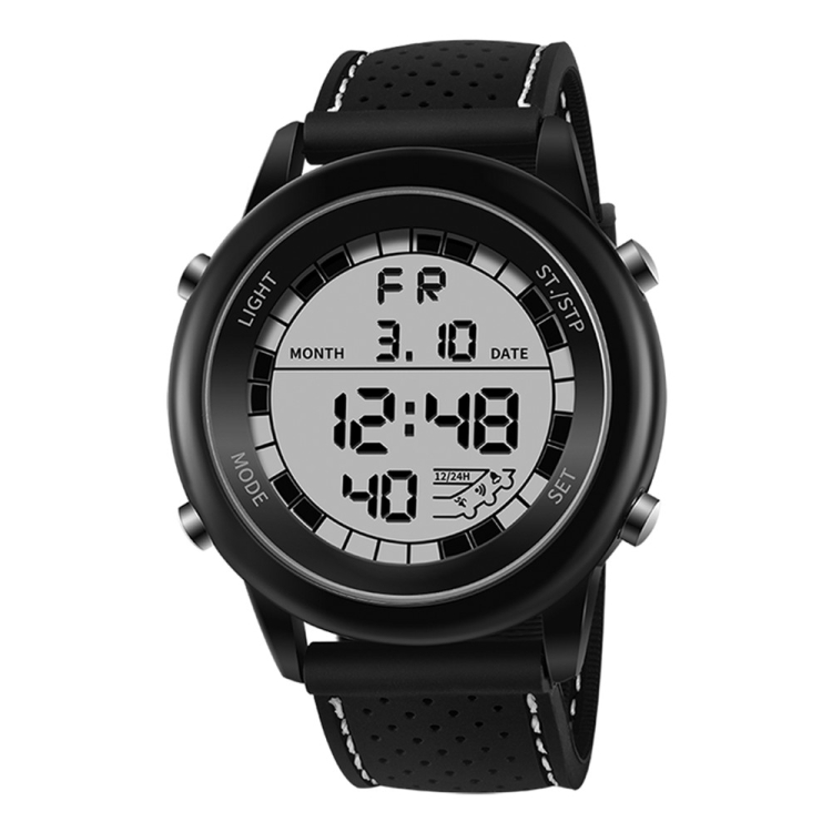 SANDA 411 Multifunctional Wports Watch Male Youth Fashion Model Male Waterproof Student Electronic Watch(Black White)