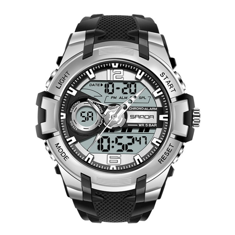 SANDA 6015 Men Multifunctional Waterproof Luminous Sports Watch(Black Silver)