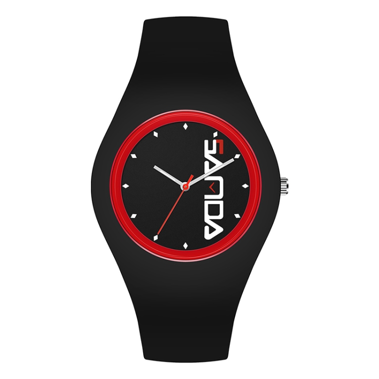SANDA 6076 Simple Scale Round Dial Ladies Silicone Strap Quartz Watch(Black Red Vertical Mark)