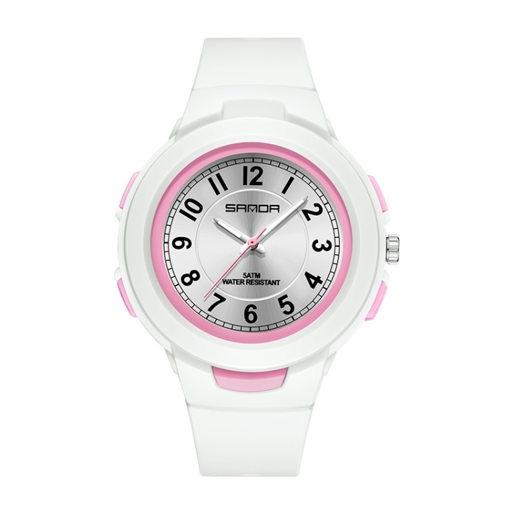 SANDA 6095 Student Sports Waterproof Electronic Watch(White Pink)
