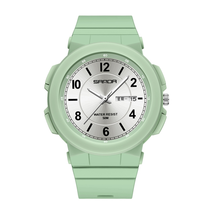 SANDA 6097 TPU Strap Dual Calendar Waterproof Electronic Watch(Matcha Green)