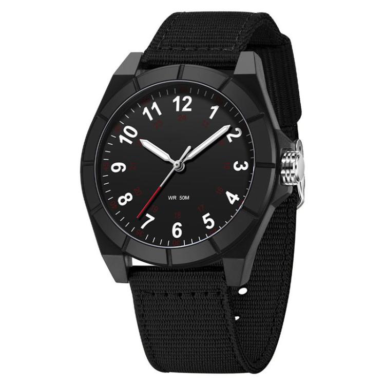 SANDA 6232 Simple 5ATM Waterproof Luminous Watch with Nylon Strap(All Black)