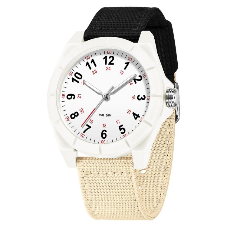 SANDA 6232 Simple 5ATM Waterproof Luminous Watch with Nylon Strap(Black-Beige / All White)