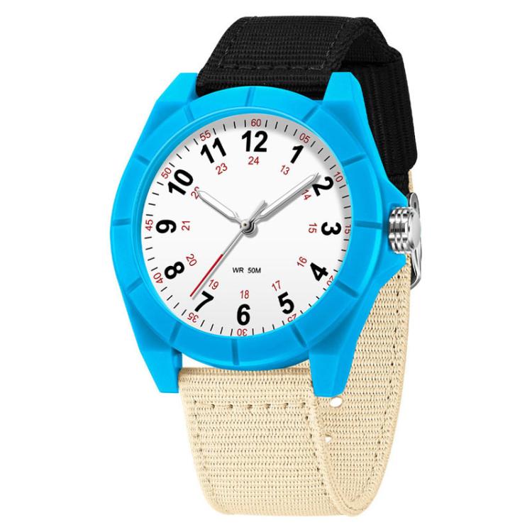 SANDA 6232 Simple 5ATM Waterproof Luminous Watch with Nylon Strap(Black-Beige / Blue)