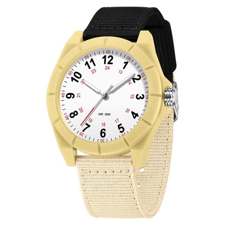SANDA 6232 Simple 5ATM Waterproof Luminous Watch with Nylon Strap(Black-Beige / Khaki)