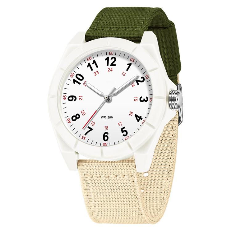 SANDA 6232 Simple 5ATM Waterproof Luminous Watch with Nylon Strap(Green-Beige / All White)