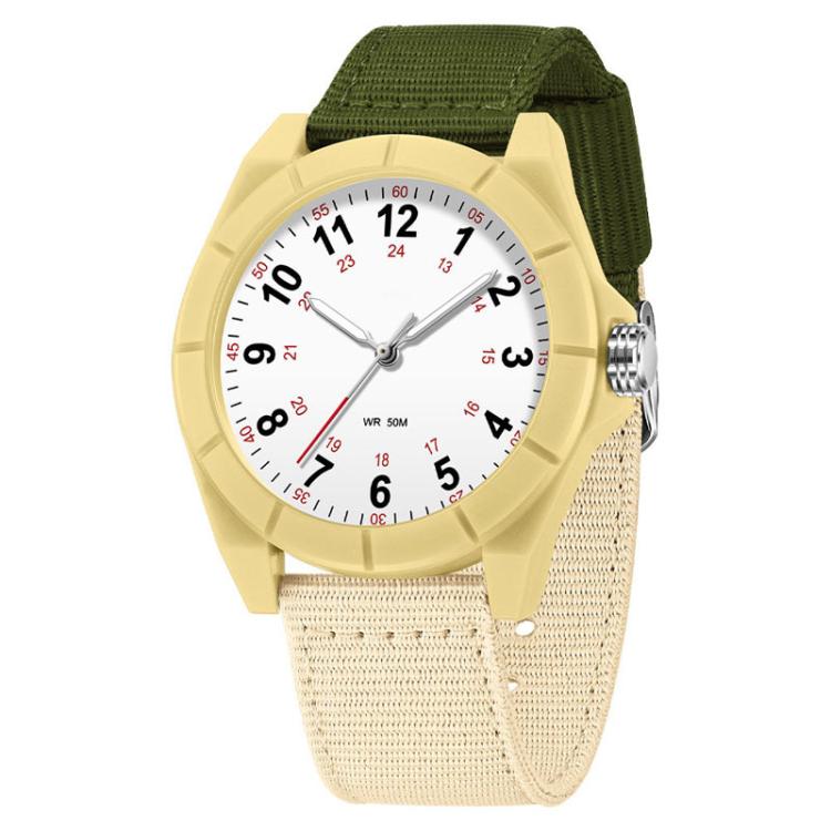 SANDA 6232 Simple 5ATM Waterproof Luminous Watch with Nylon Strap(Green-Beige / Khaki)
