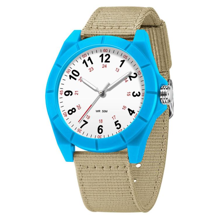 SANDA 6232 Simple 5ATM Waterproof Luminous Watch with Nylon Strap(Khaki / Blue)