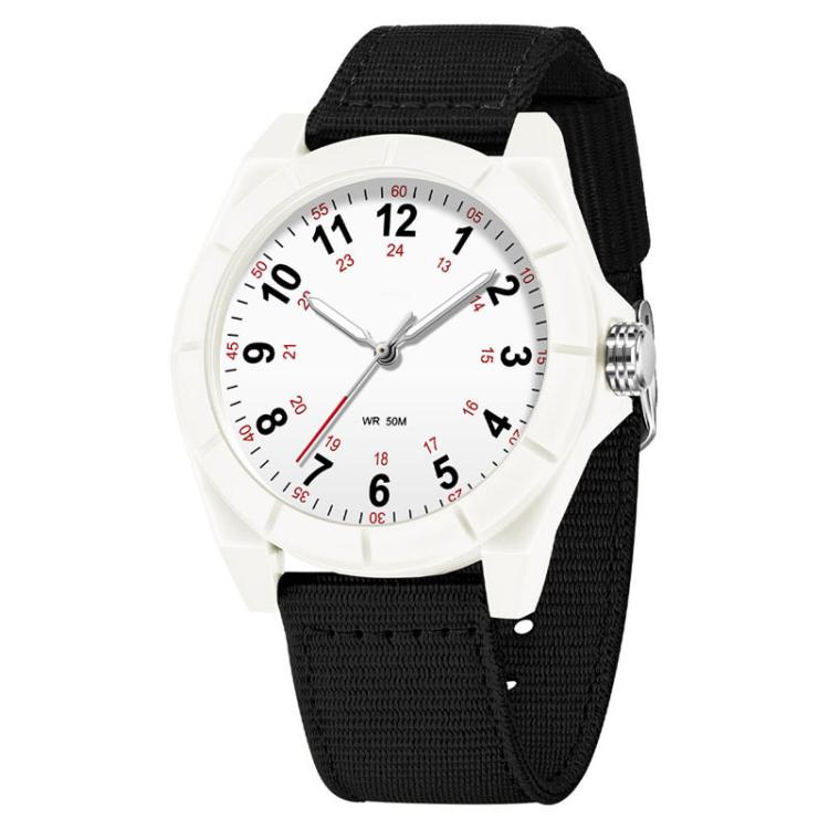 SANDA 6232 Simple 5ATM Waterproof Luminous Watch with Nylon Strap(White Black)