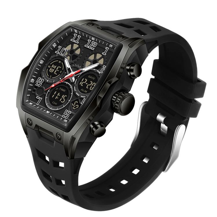 SANDA 6266 Tonneau Curved Mirror Electronic Watch Alarm Clock Chronograph Waterproof Sports Watch, Color: Black