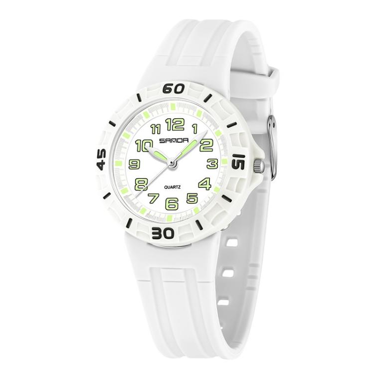SANDA 6386 Simple 5ATM Waterproof Luminous Children Watch(White)