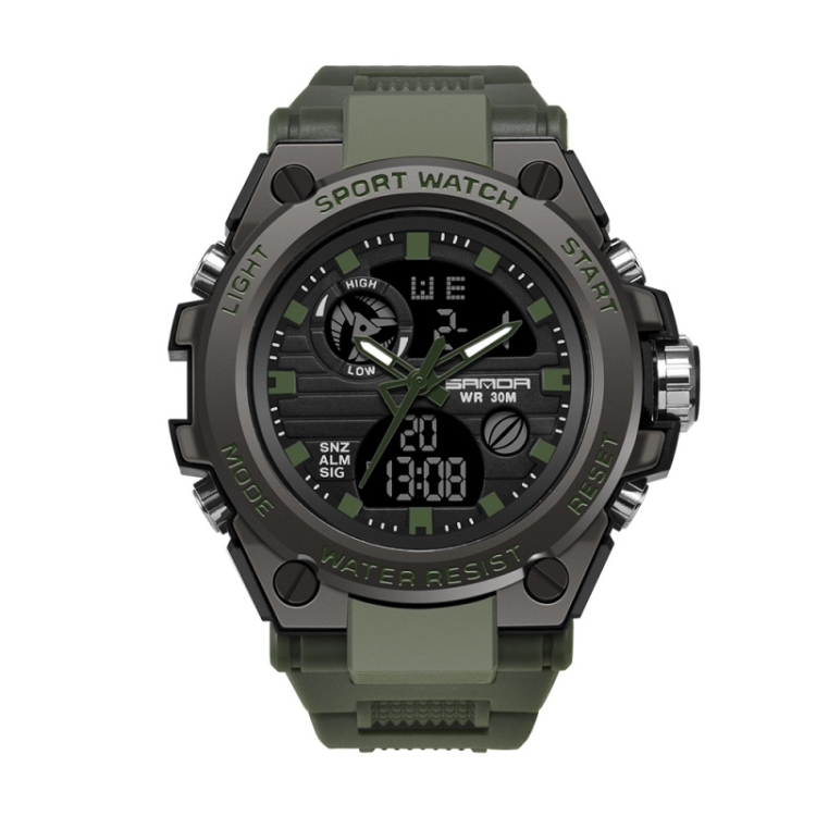 SANDA 739 Multifunctional Waterproof Sports Watch Chronograph Calendar Alarm Night Light Watch(Army Green)