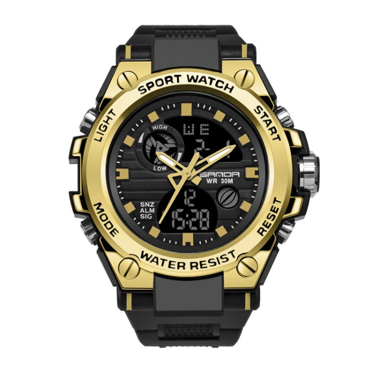 SANDA 739 Multifunctional Waterproof Sports Watch Chronograph Calendar Alarm Night Light Watch(Gold)