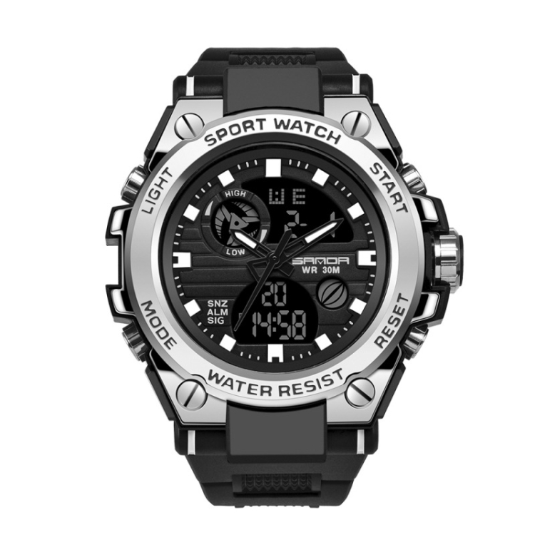 SANDA 739 Multifunctional Waterproof Sports Watch Chronograph Calendar Alarm Night Light Watch(Silver)