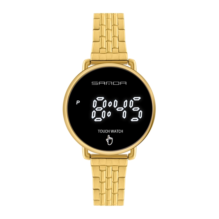 SANDA 8011 Touch Screen LED Digital Display Round Dial Electronic Watch for Men(Gold)