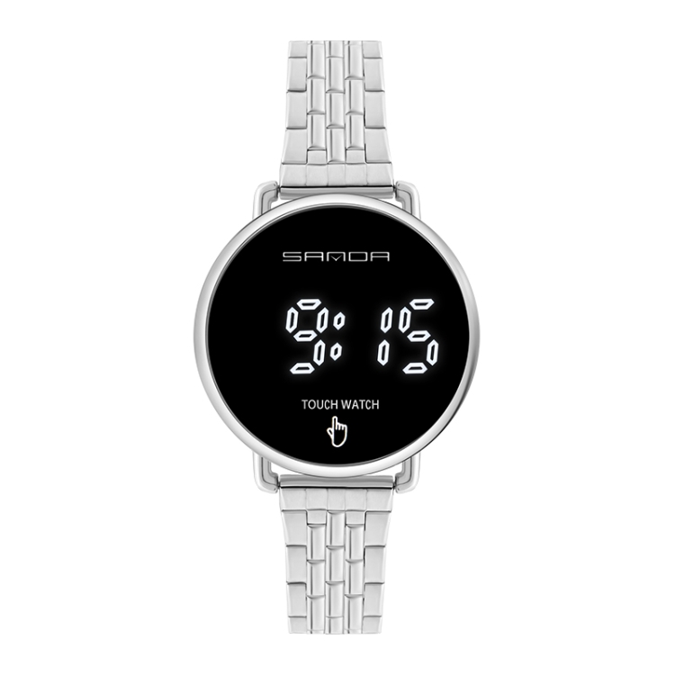 SANDA 8011 Touch Screen LED Digital Display Round Dial Electronic Watch for Men(Silver)
