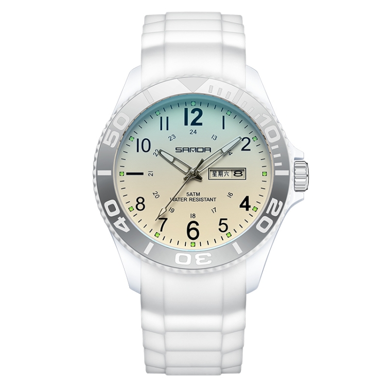 SANDA 9005 TPU Strap Dual Display Waterproof Electronic Watch(White)