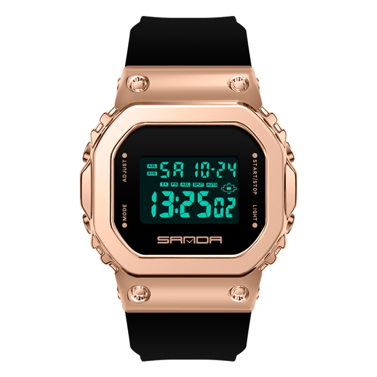 SANDA 9006 Tempered Mirror Luminous Waterproof Dual Display Electronic Watch(Black Rose Gold)