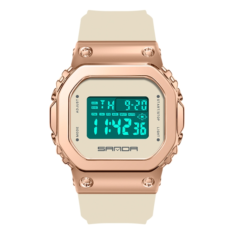 SANDA 9006 Tempered Mirror Luminous Waterproof Dual Display Electronic Watch(Khaki)