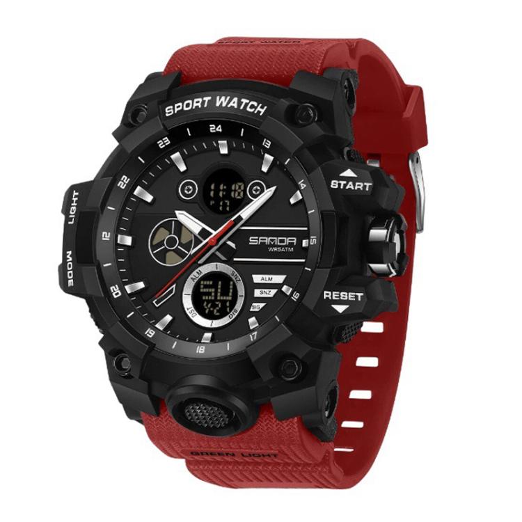 SANDA 9094 Multifunctional Sports 5ATM Waterproof Luminous Electronic Watch(Black Red)
