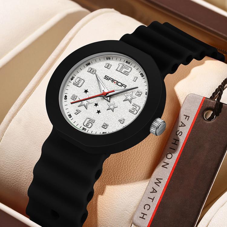 SANDA 9123 3ATM Water-Resistant Luminous Stylish Student Watch(Black White)