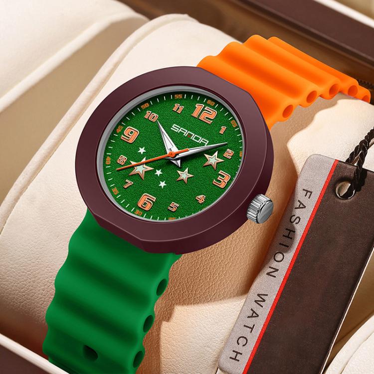 SANDA 9123 3ATM Water-Resistant Luminous Stylish Student Watch(Orange Green)