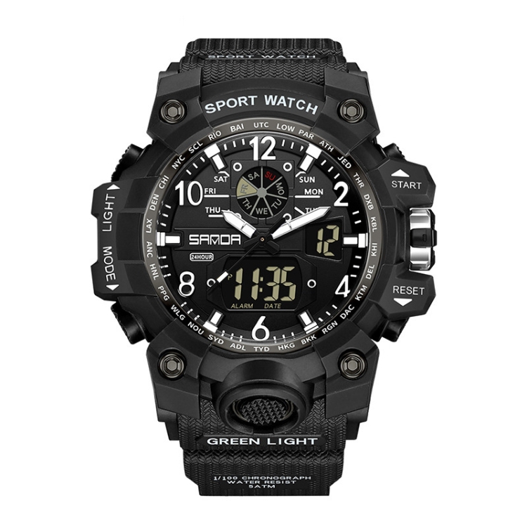 SANDA Couple Electronic Watch Women Personalised Luminous Wristwatch(3306 Black)