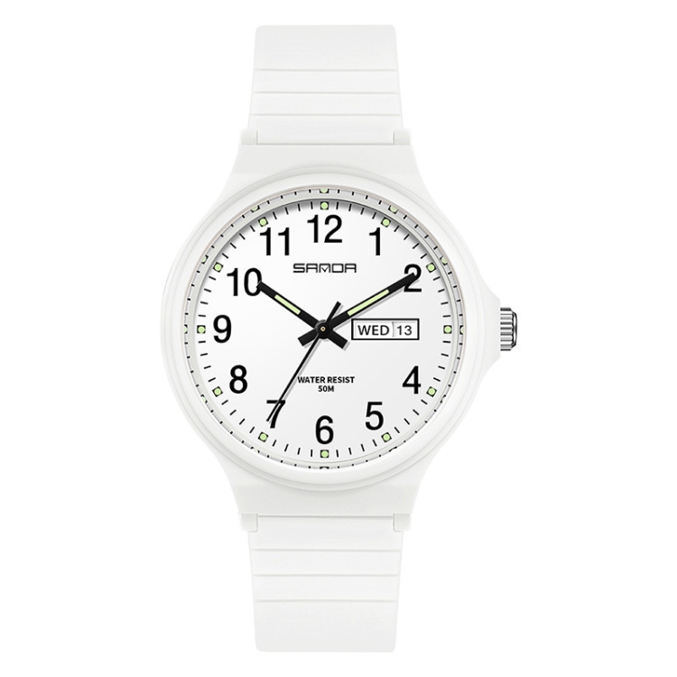 SANDA Medium Double Calendar Electronic Quartz Watch Outdoor Leisure Men Women Students Wristwatch(6060 White)