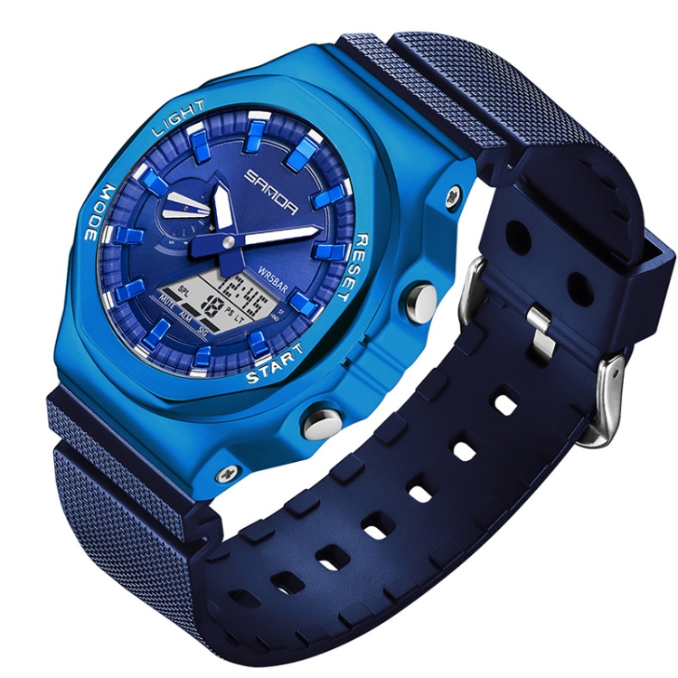 SANDA Octagonal Oak Hand Lamp Waterproof Sports Alarm Clock Men Watch(Sapphire)