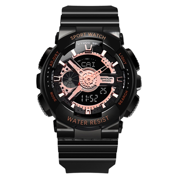 SANDA Outdoor Leisure Waterproof Multifunctional Luminous Electronic Watch(Black Rose Gold Woman)