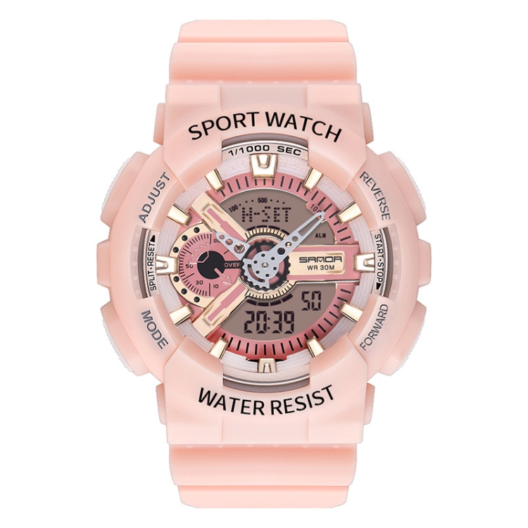 SANDA Outdoor Leisure Waterproof Multifunctional Luminous Electronic Watch(Sakurami Pink Men)