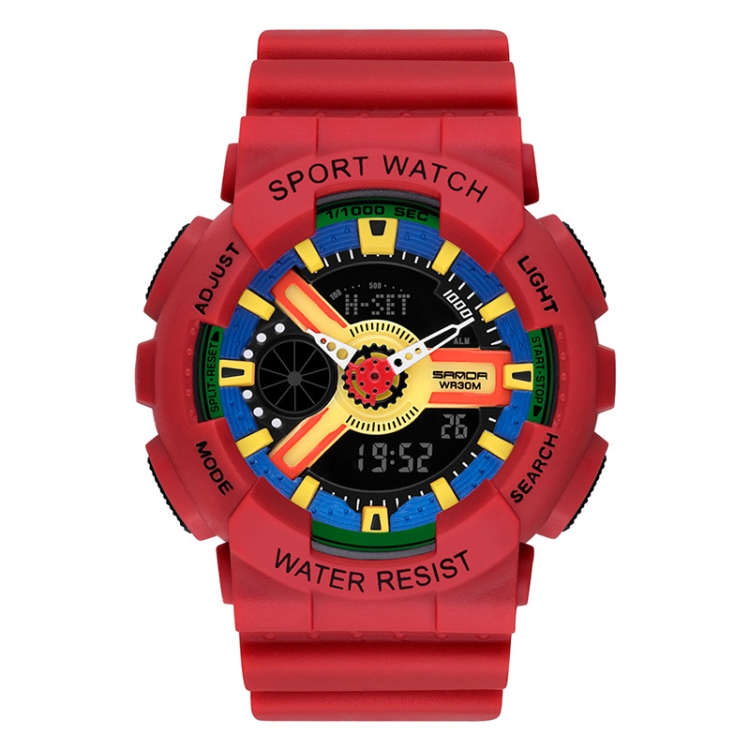 SANDA Outdoor Leisure Waterproof Multifunctional Luminous Electronic Watch(Sand Tomato Red Women)