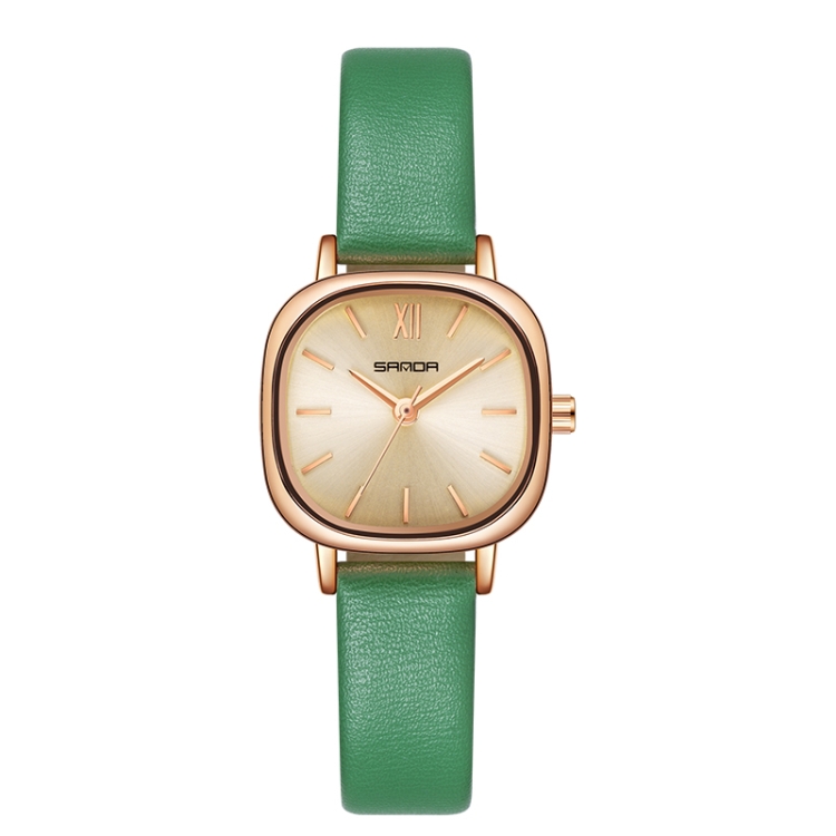 SANDA P1098 Simple Bar Scale Oval Dial Quartz Watch for Women(Belt Green)
