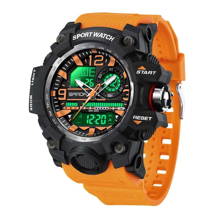 SANDA Student Teenager Electronic Watch Multi-functional Wristwatch(3133 Black Orange)