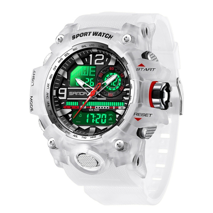 SANDA Student Teenager Electronic Watch Multi-functional Wristwatch(3133 Transparent White)